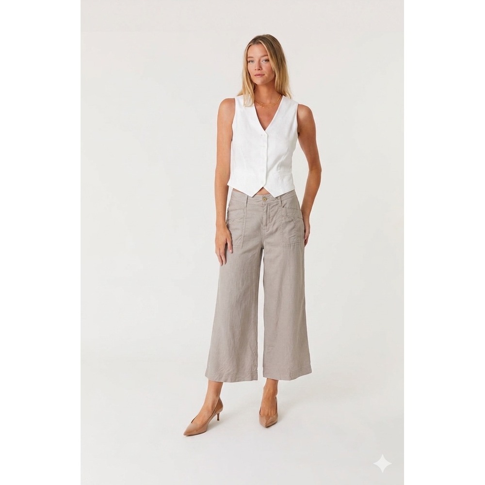 Level 99 Wide Leg Linen Blend Crop Pants 30 Boho Breezy Coastal Neutral Comfort